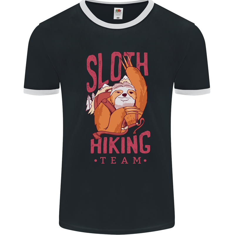 Sloth Hiking Team Trekking Rambling Funny Mens Ringer T-Shirt FotL Black/White