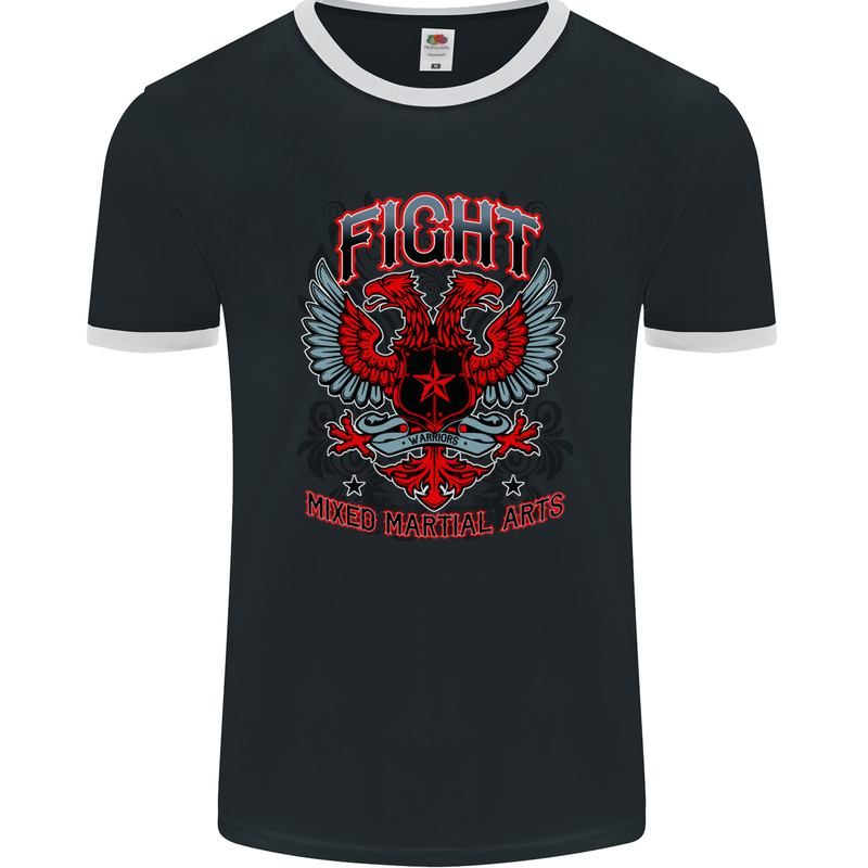 Fight Warriors Mixed Martial Arts MMA Mens Ringer T-Shirt FotL Black/White