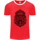 Mandala Art Ape Mens White Ringer T-Shirt Red/White