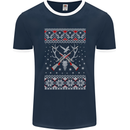 Huntsmath Christmas Hunting Funny Xmas Mens Ringer T-Shirt FotL Navy Blue/White