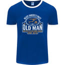 An Old Man With a Fishing Rod & Beer Funny Mens Ringer T-Shirt FotL Royal Blue/White
