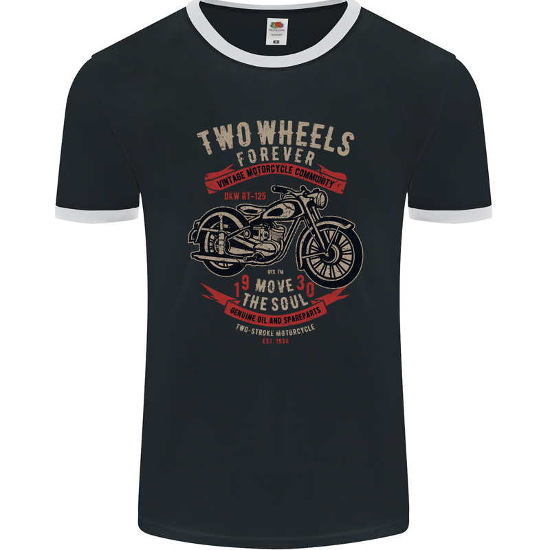 Two Wheels Forever Biker Motorcycle Funny Mens Ringer T-Shirt FotL Black/White