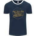 Gold Locomotive Steam Engine Train Spotter Mens Ringer T-Shirt FotL Navy Blue/White