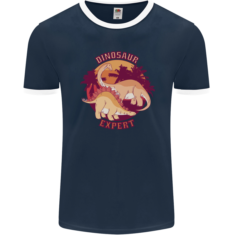 Dinosaur Expert Mens Ringer T-Shirt FotL Navy Blue/White