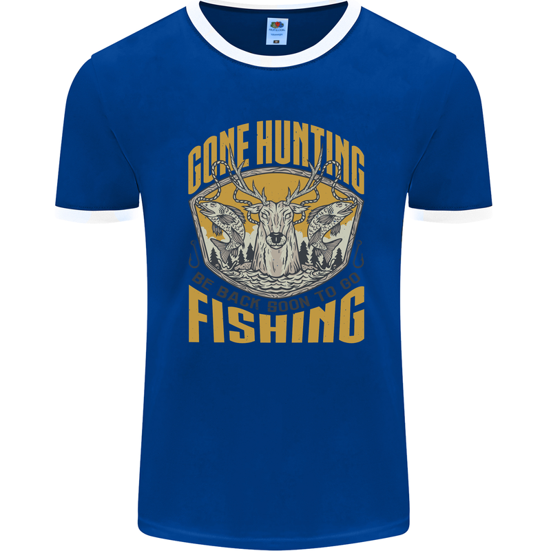 Gone Hunting Then Fishing Funny Hunter Mens Ringer T-Shirt FotL Royal Blue/White