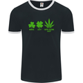 St. Patrick's Day Lucky Weed Drugs Funny Mens Ringer T-Shirt FotL Black/White