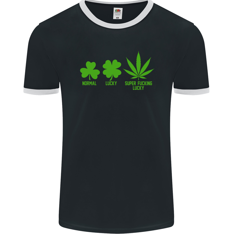 St. Patrick's Day Lucky Weed Drugs Funny Mens Ringer T-Shirt FotL Black/White