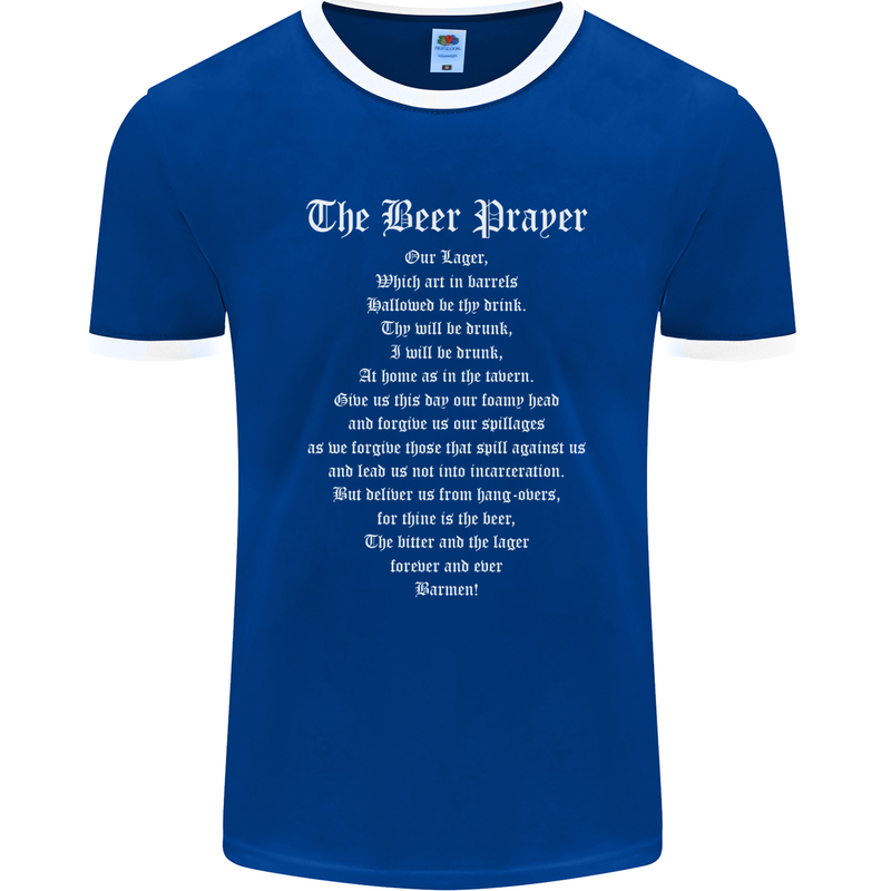 The Beer Prayer Funny Alcohol Mens Ringer T-Shirt FotL Royal Blue/White