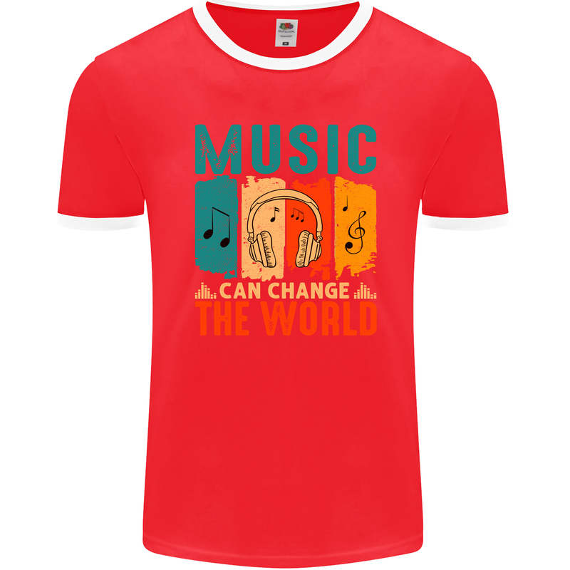 Music Can Change the World Mens Ringer T-Shirt FotL Red/White