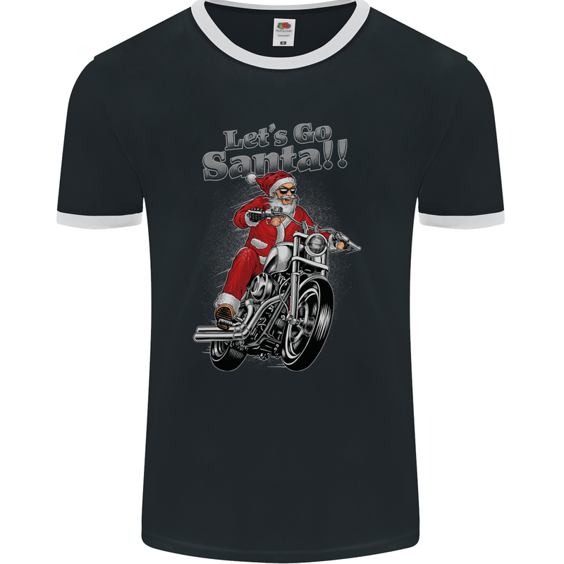 Let's Go Santa  Motorbike Motorcycle Biker Mens Ringer T-Shirt FotL Black/White