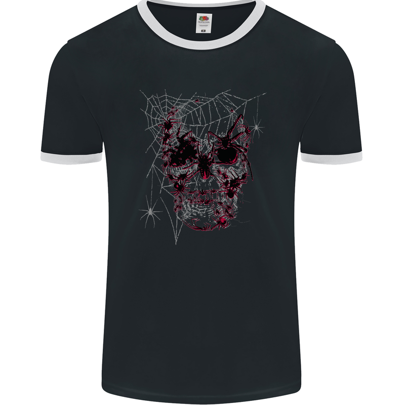 Spider Web Skull Mens Ringer T-Shirt FotL Black/White