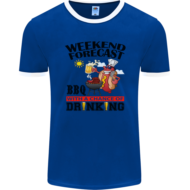 BBQ Weekend Forecast BBQing Alcohol Beer Mens Ringer T-Shirt FotL Royal Blue/White