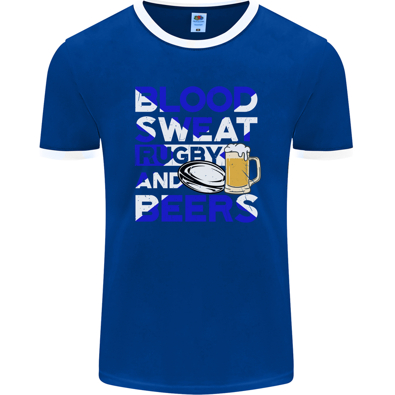 Scotland Blood Sweat & Beers Rugby Scottish Mens Ringer T-Shirt FotL Royal Blue/White