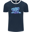 A Blue Watercolour Pug Mens Ringer T-Shirt FotL Navy Blue/White
