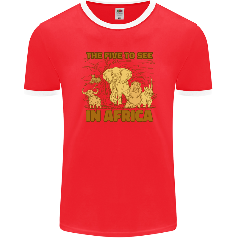 The Five to See in Africa Safari Animals Mens Ringer T-Shirt FotL Red/White