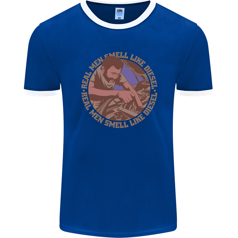 Mechanic Real Men Smell Like Diesel Mens Ringer T-Shirt FotL Royal Blue/White