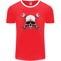 Spanner Skull Mechanic Car Biker Motorbike Mens Ringer T-Shirt FotL Red/White