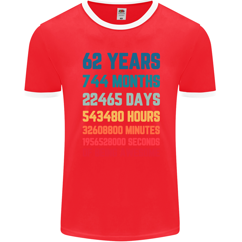 62nd Birthday 62 Year Old Mens Ringer T-Shirt FotL Red/White