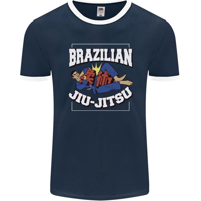 Brazilian Jiu Jitsu Mens Ringer T-Shirt FotL Navy Blue/White