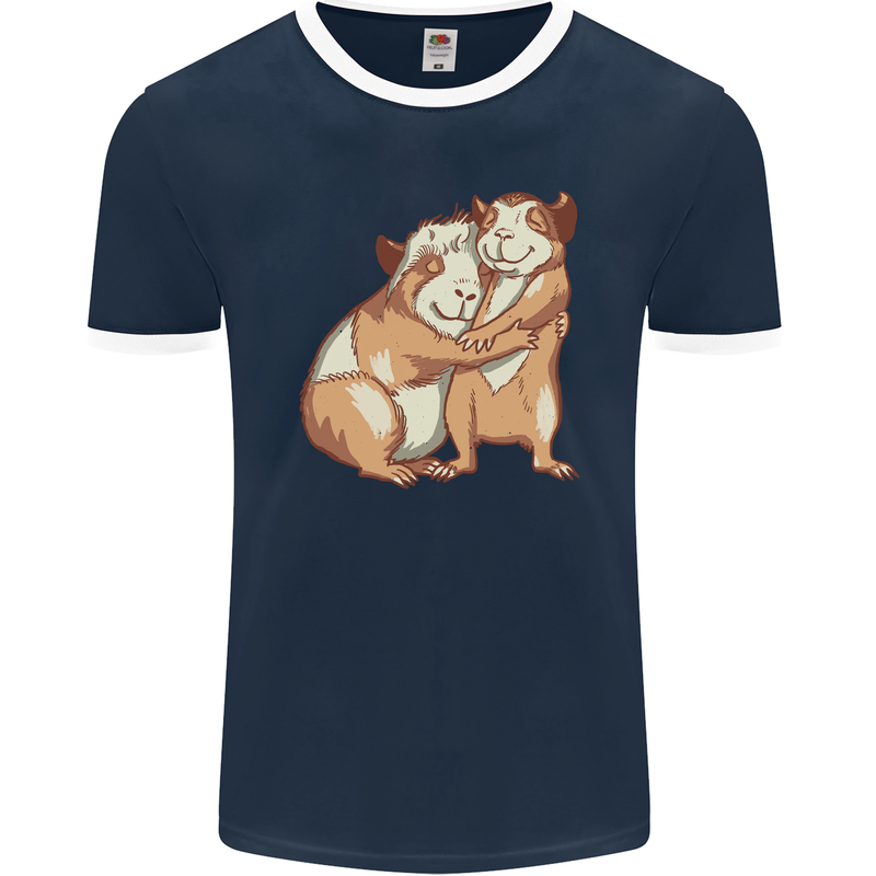 Guinea Pigs Hugging Mens Ringer T-Shirt FotL Navy Blue/White