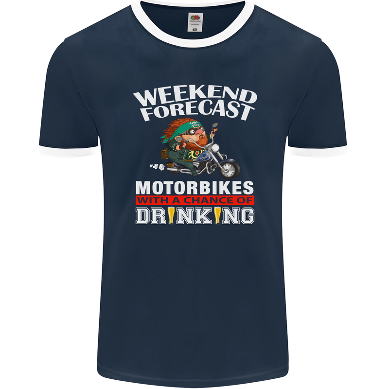 Weekend Forecast Motorbikes Mens Ringer T-Shirt FotL Navy Blue/White