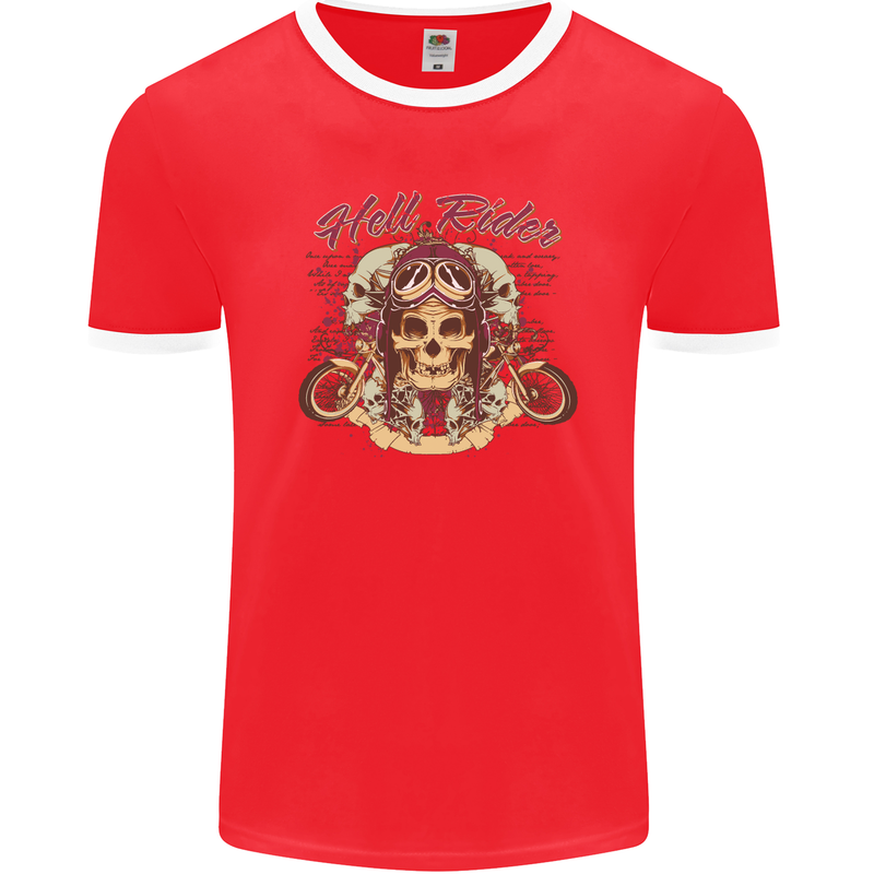 Hell Riders Motorcycle Motorbike Biker Mens Ringer T-Shirt FotL Red/White