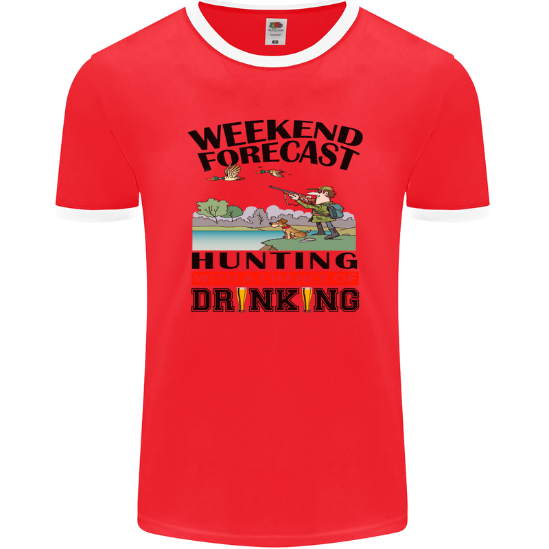 Hunting Weekend Alcohol Beer Funny Hunter Mens Ringer T-Shirt FotL Red/White