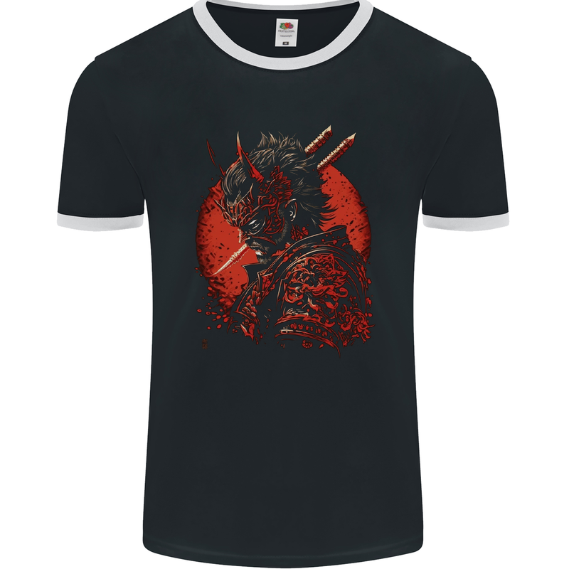 Bushido Samurai Devil Warrior Fantasy Mens Ringer T-Shirt FotL Black/White