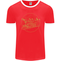 Gold Locomotive Steam Engine Train Spotter Mens Ringer T-Shirt FotL Red/White