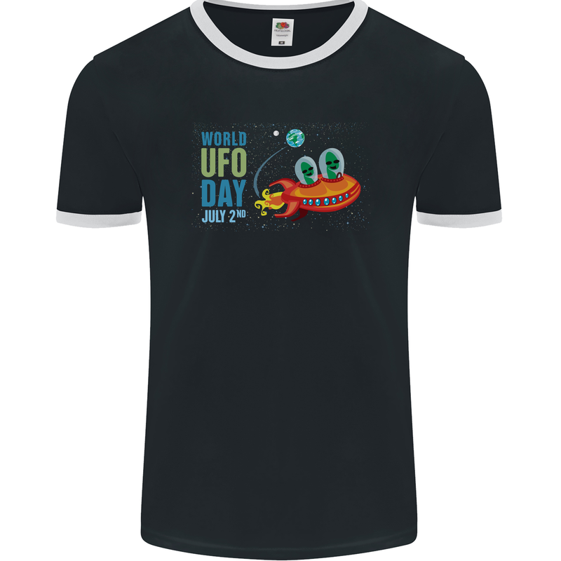 World UFO Day Aliens Mens Ringer T-Shirt FotL Black/White