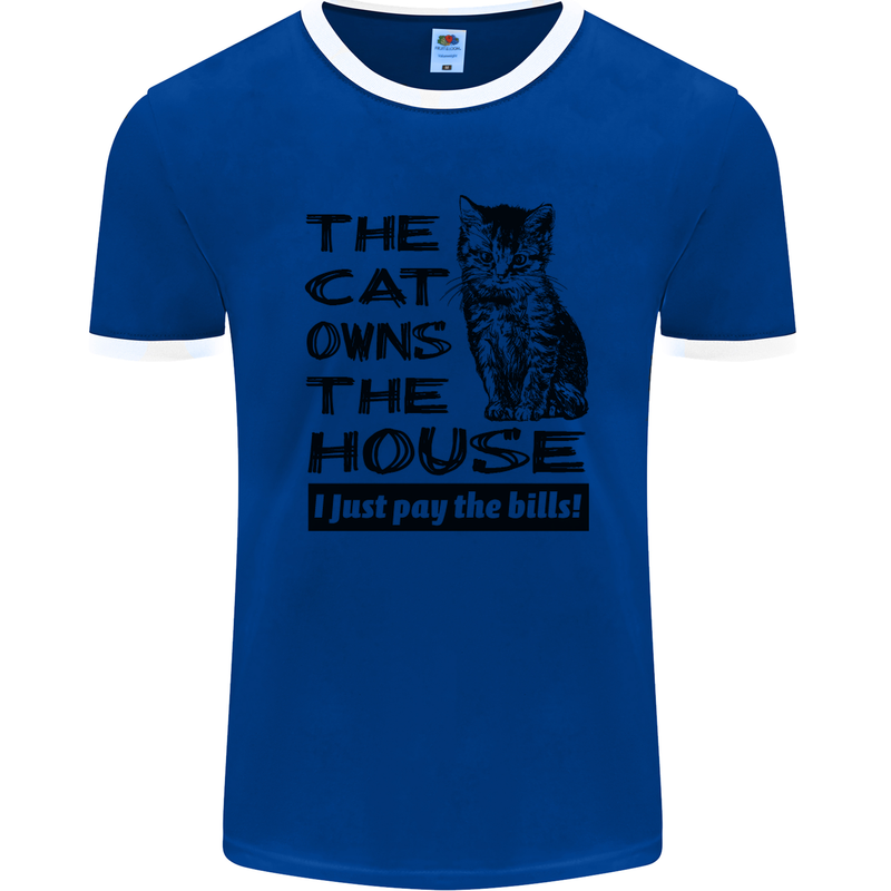 The Cat Owns the House Funny Kitten Mens Ringer T-Shirt FotL Royal Blue/White