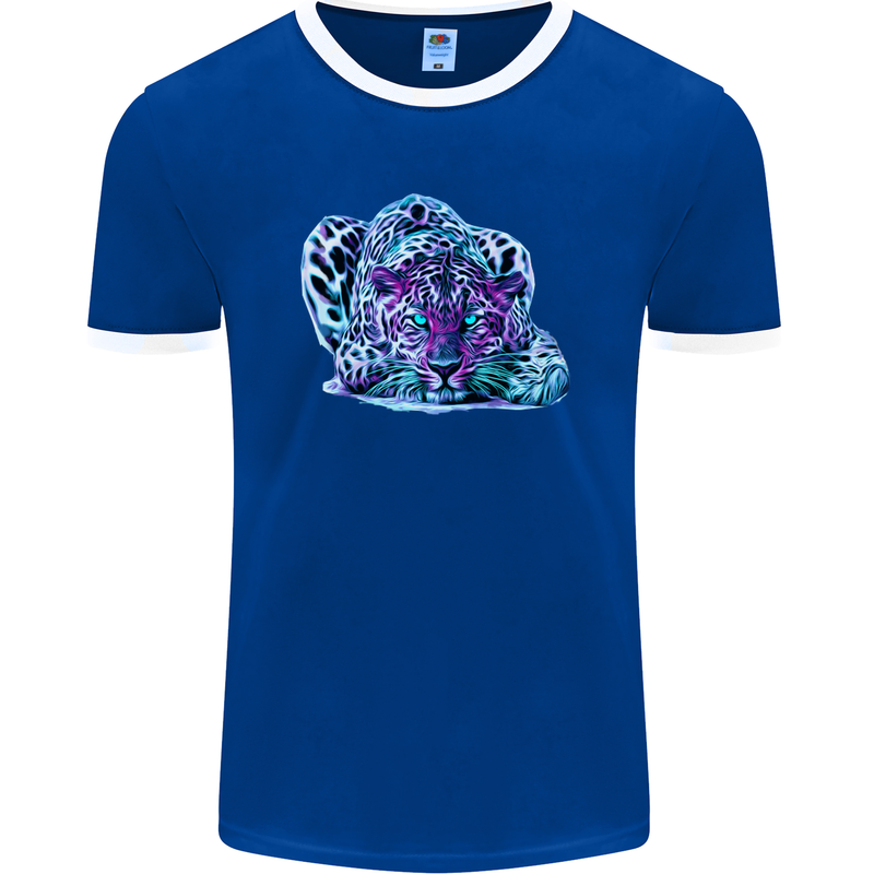 Cololurful Leopard Wild Cat Panther Mens Ringer T-Shirt FotL Royal Blue/White