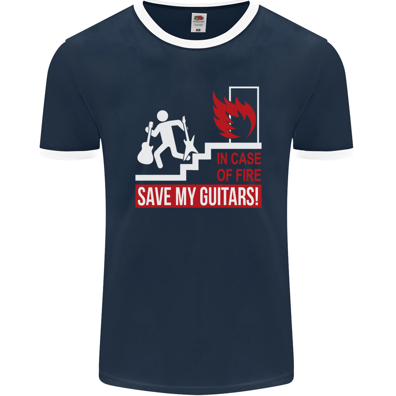 In Case of Emergency Save My Guitars Mens Ringer T-Shirt FotL Navy Blue/White