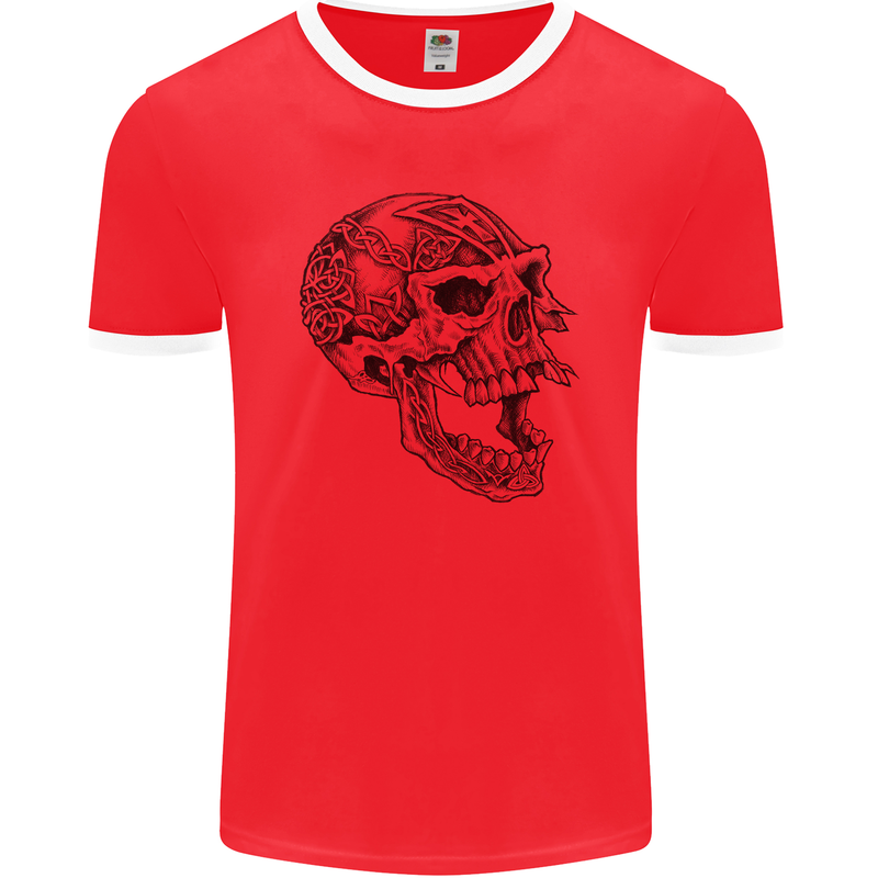 Viking Skull Symbols Mens Ringer T-Shirt FotL Red/White