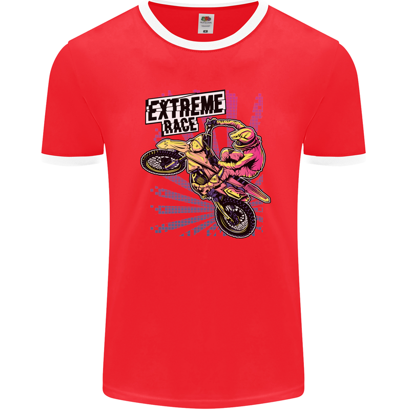 Extreme Race Motocross Dirt Bike Motorbike Mens Ringer T-Shirt FotL Red/White