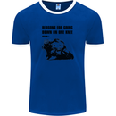 Biker Down on One Knee Motorcycle Motorbike Mens Ringer T-Shirt FotL Royal Blue/White