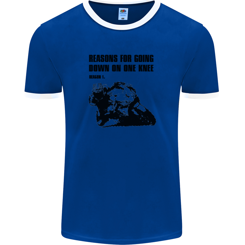 Biker Down on One Knee Motorcycle Motorbike Mens Ringer T-Shirt FotL Royal Blue/White