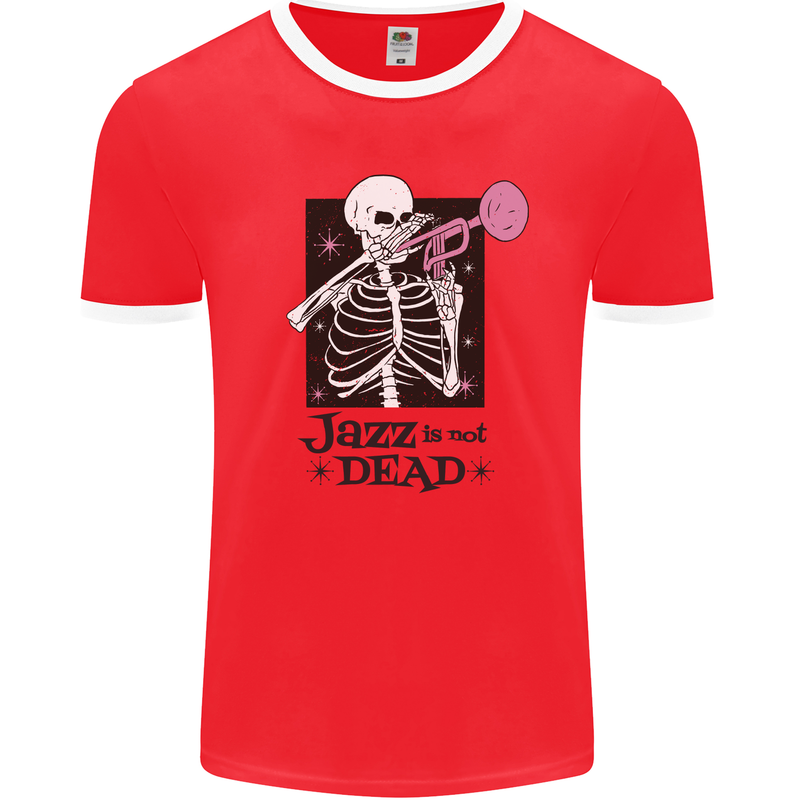 Jazz is Not Dead Skeleton Mens Ringer T-Shirt FotL Red/White