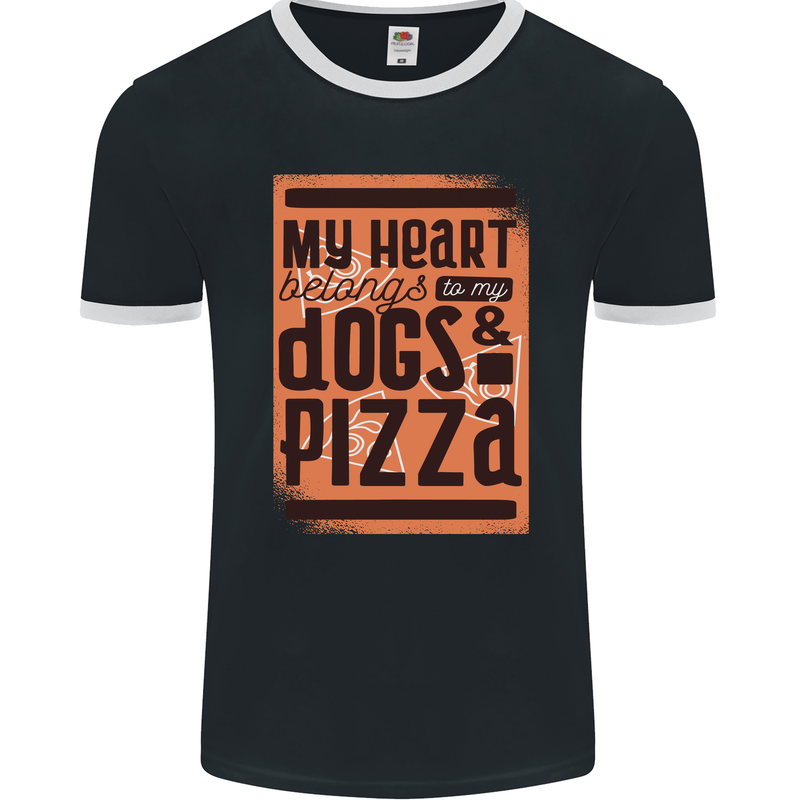 My Heart Belongs to Dogs & Pizza Funny Mens Ringer T-Shirt FotL Black/White