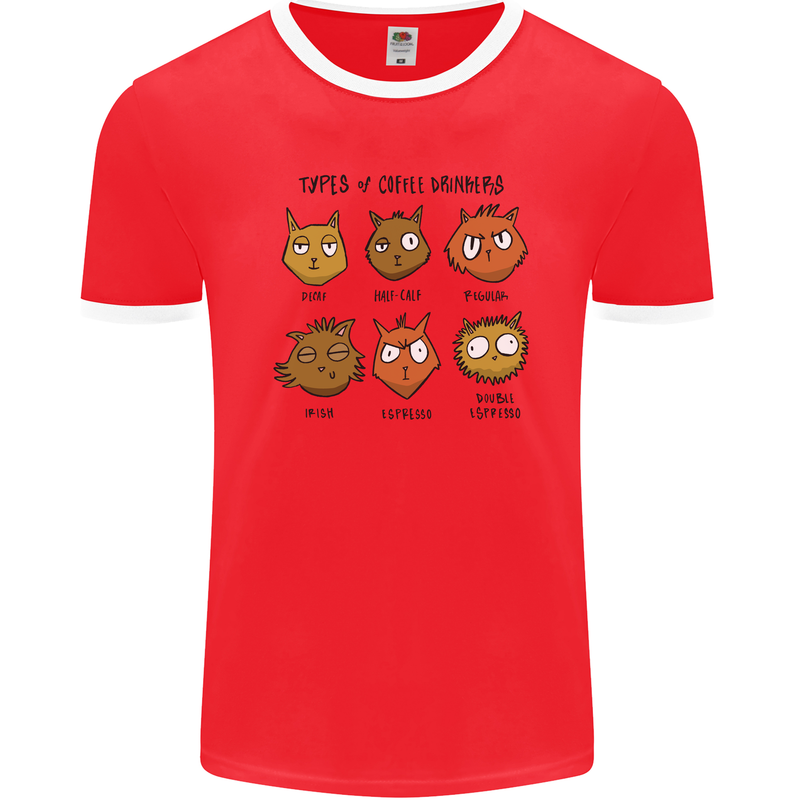 Cats Types of Coffee Drinkers Mens Ringer T-Shirt FotL Red/White