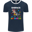 Autism T-Rex Embrace Differences Autistic Mens Ringer T-Shirt FotL Navy Blue/White