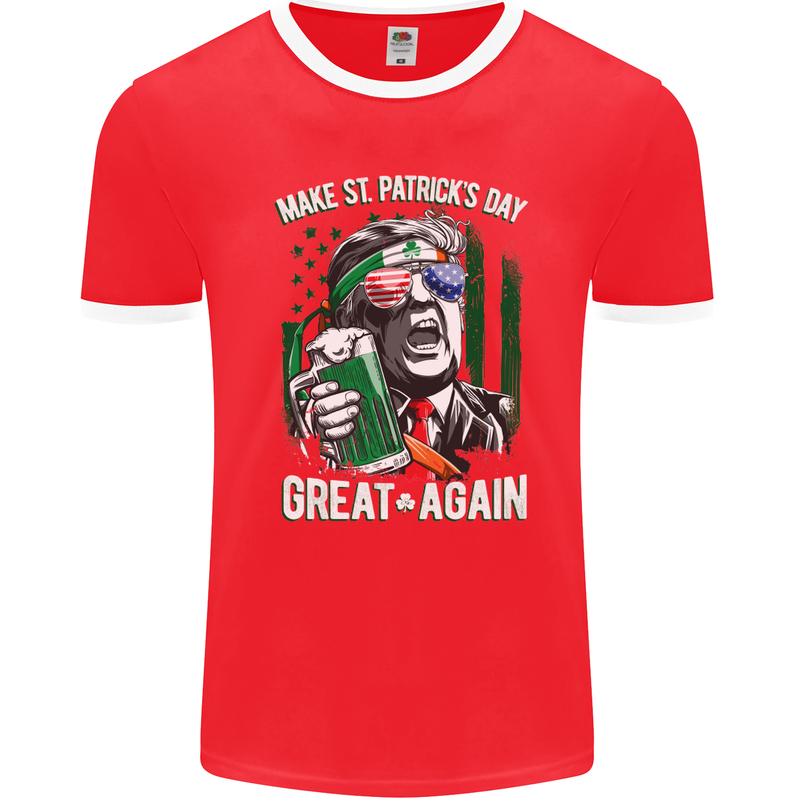 St Patricks Day Great Again Donald Trump Mens Ringer T-Shirt FotL Red/White