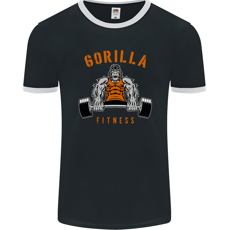 Gym Gorilla Fitness Bodybuilding Training Mens Ringer T-Shirt FotL Black/White