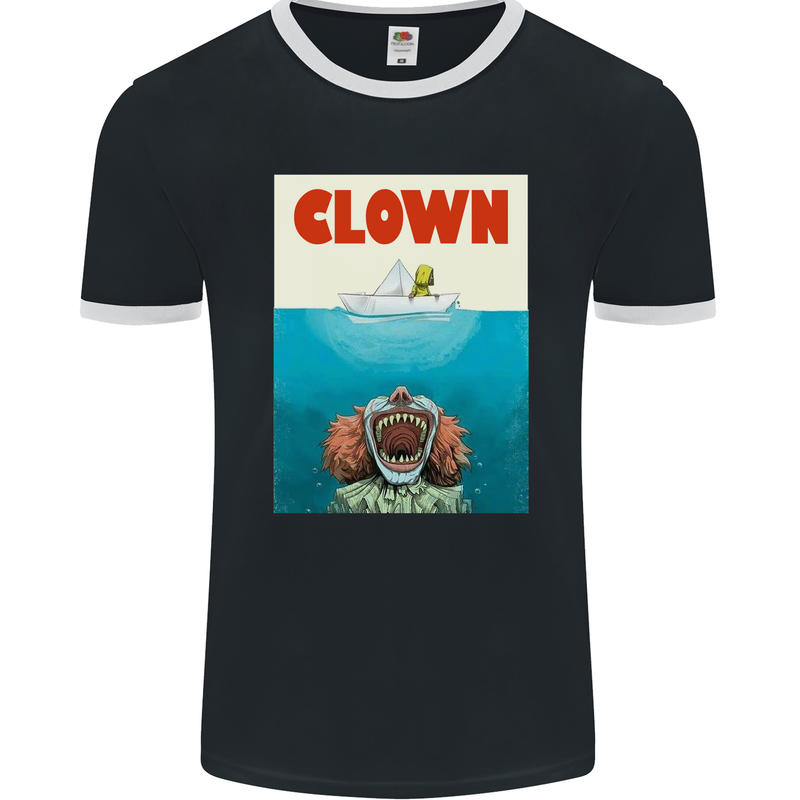 Jaws Funny Parody Clown Halloween Horror Mens Ringer T-Shirt FotL Black/White