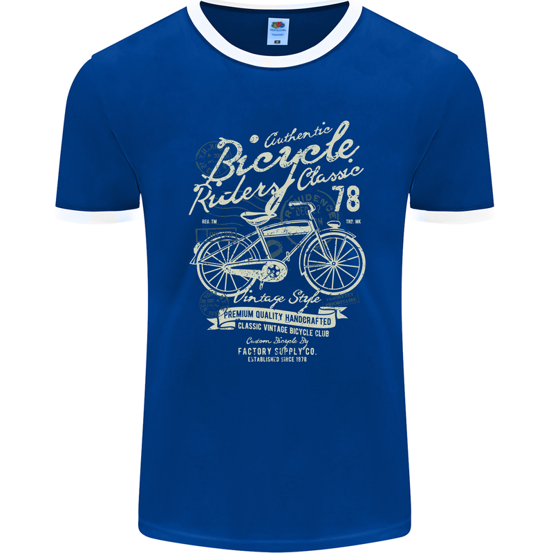 Bicycle Rider Classic Cyclist Funny Cycling Mens Ringer T-Shirt FotL Royal Blue/White