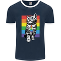 LGBT Cat Gay Pride Day Awareness Mens Ringer T-Shirt FotL Navy Blue/White