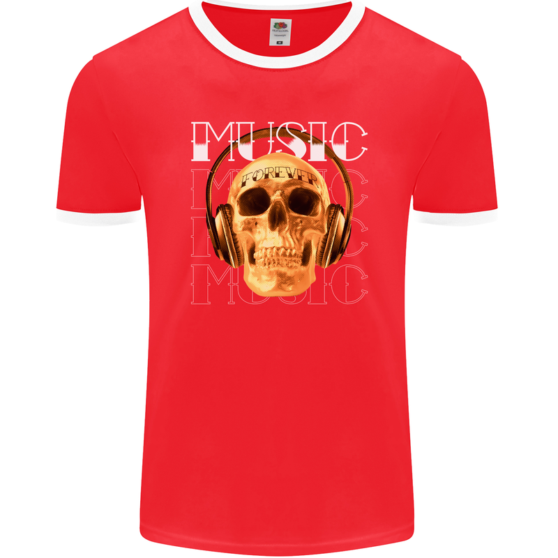 Forever Music Skull Rock Heavy Metal Punk Mens Ringer T-Shirt FotL Red/White