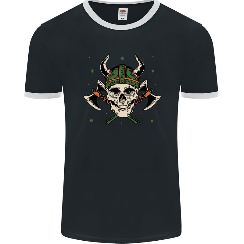 Viking Skull With Axes and Helmet Mens Ringer T-Shirt FotL Black/White