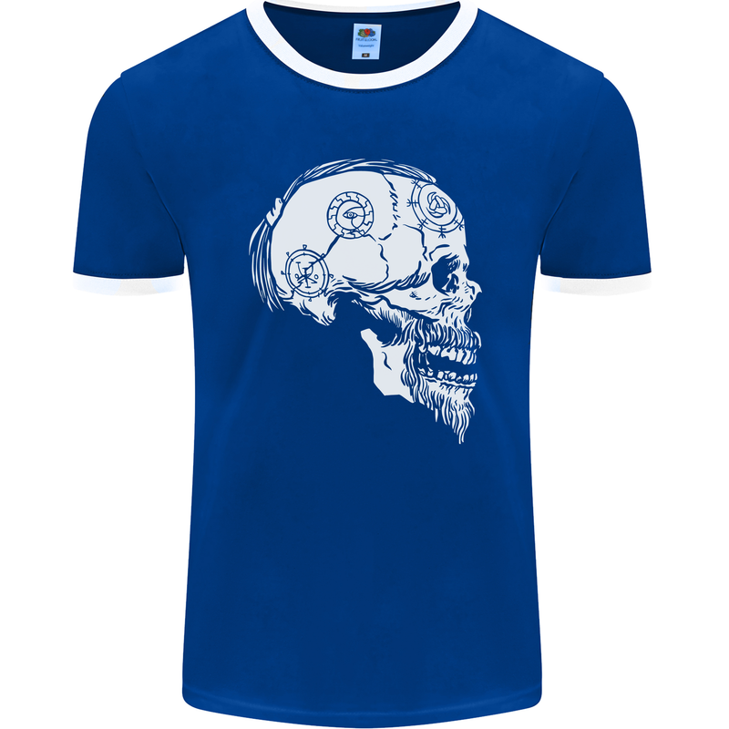 Viking Skull Thor Valhalla Norse Mythology Mens Ringer T-Shirt FotL Royal Blue/White