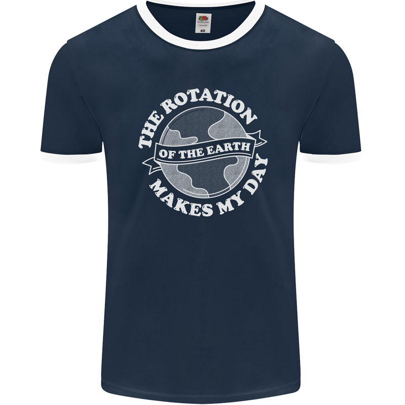 Earth Rotation Astronomy Planets Mens Ringer T-Shirt FotL Navy Blue/White